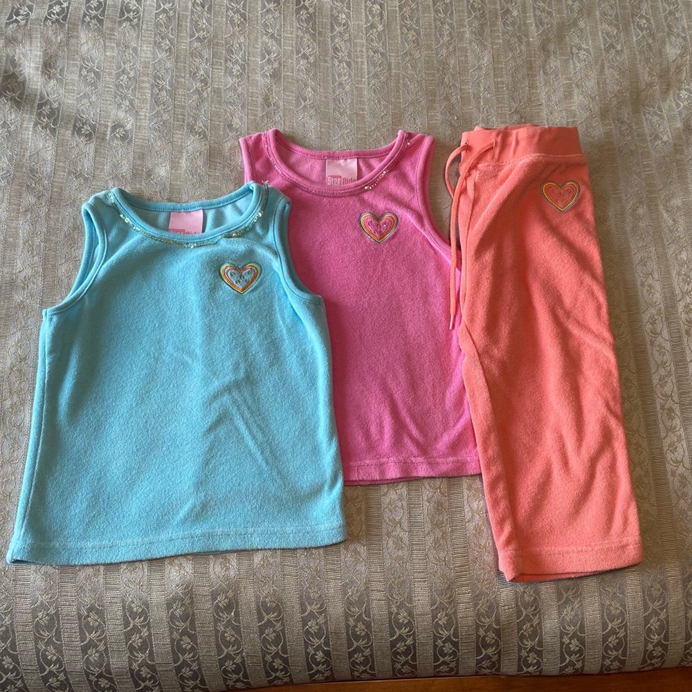 Pink and turquoise rainbow heart tanks and pants bundle